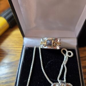 Custom made Sterling and 14kt yellow Gold Pendant with Raw Diamonds and Matching